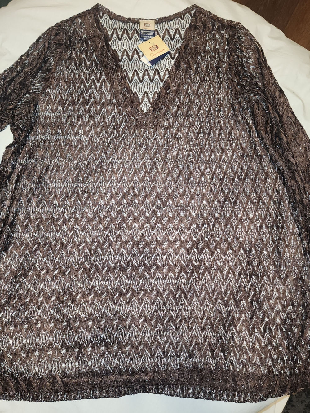 Faded Glory Brown Metallic Zigzag Knit Tunic
